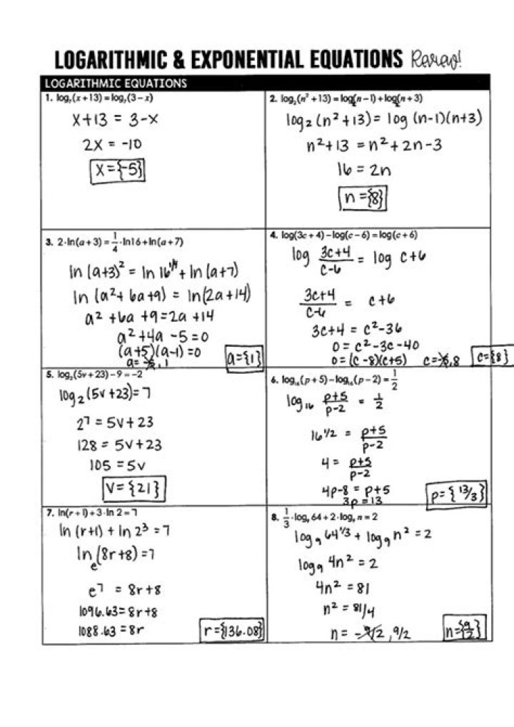 Exponential and Logarithmic Functions Worksheet PDF – Practice Exercises & Solutions