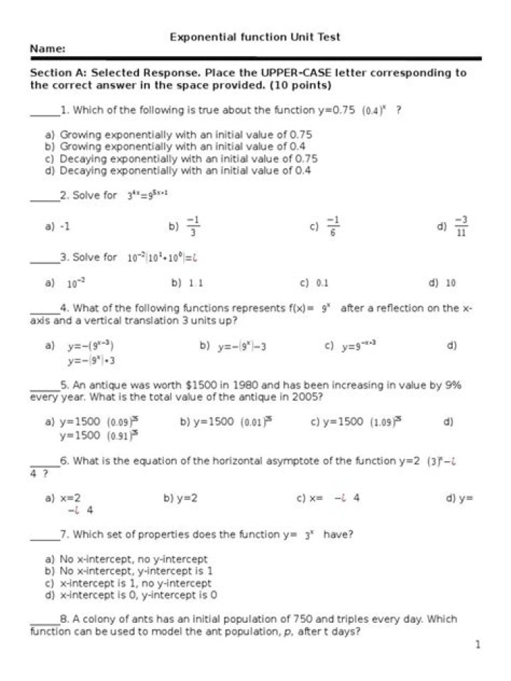 Exponential Function Test PDF: Instant Mastery Guide & Practice Problems