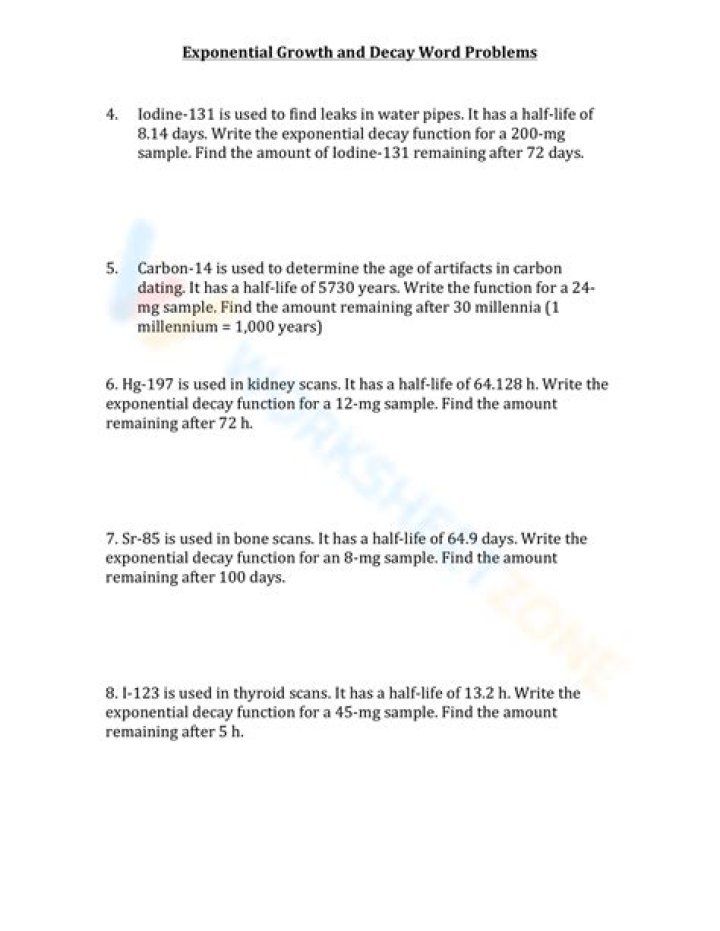 Exponential Word Problems Worksheet PDF – Instant Download