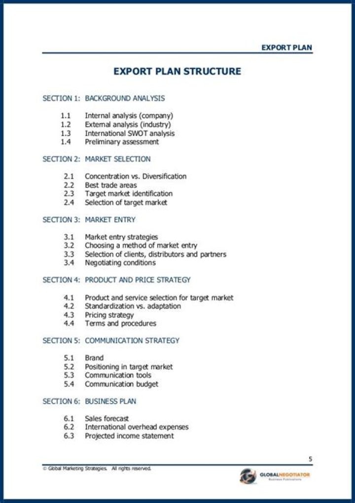 Download Free Export Business Plan Sample PDF