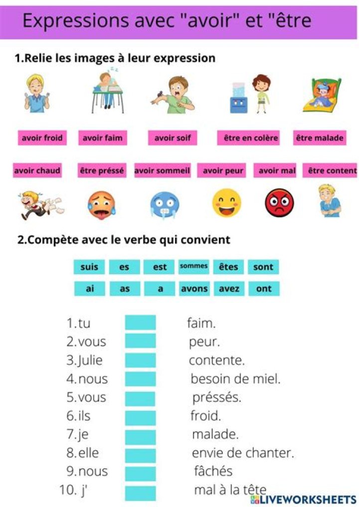 Expressions with Avoir Worksheet PDF – Practice Conjugations