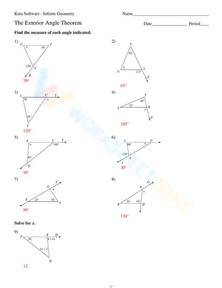 Exterior Angle Inequality Theorem Worksheet PDF – Practice & Solutions