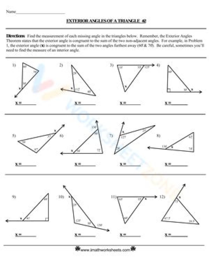 Free Exterior Angles of a Triangle Worksheet PDF – Download Instant Printable Worksheet