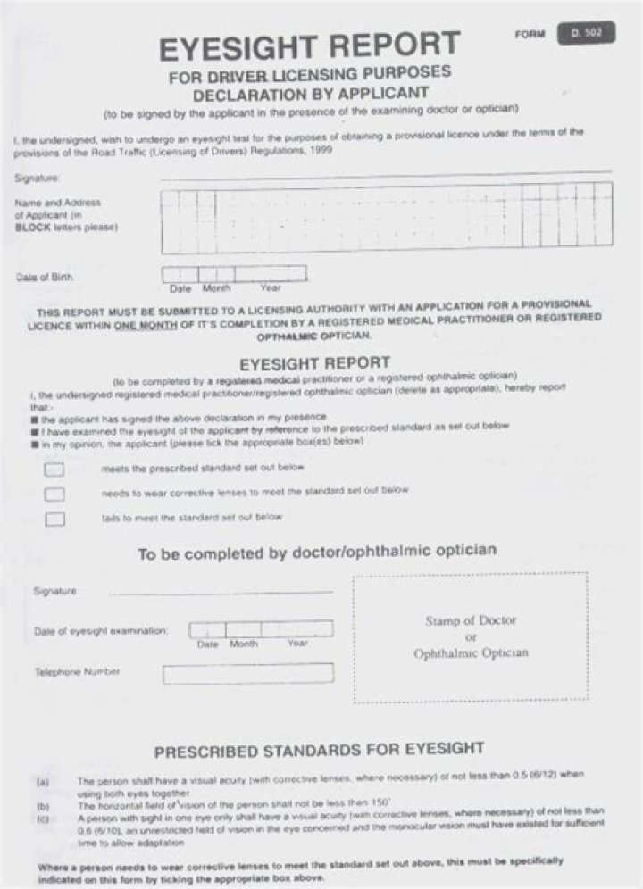 Download Eye Test Form for Driving License PDF