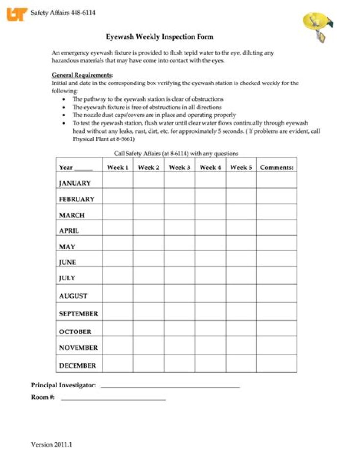 Eye Wash Station Inspection Sheet PDF for Compliance & Safety