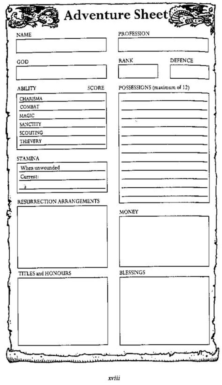 Fabled Lands Character Sheet PDF – Free Download