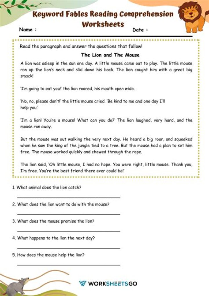 Fables with Comprehension Questions PDF for Kids