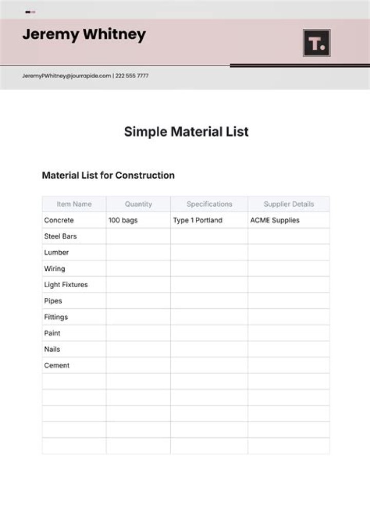 Comprehensive Fabrication Material List PDF for Engineers & Contractors