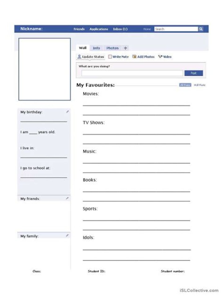 Download Free FaceBook Profile Worksheet PDF