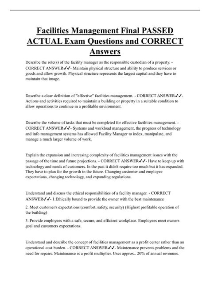 Facilities Management Exam Questions and Answers PDF – Test Your Knowledge