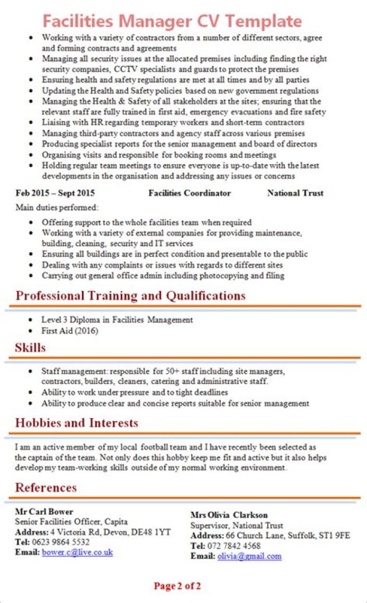 Facilities Manager CV PDF Template – Download Professional Facility Management Resume