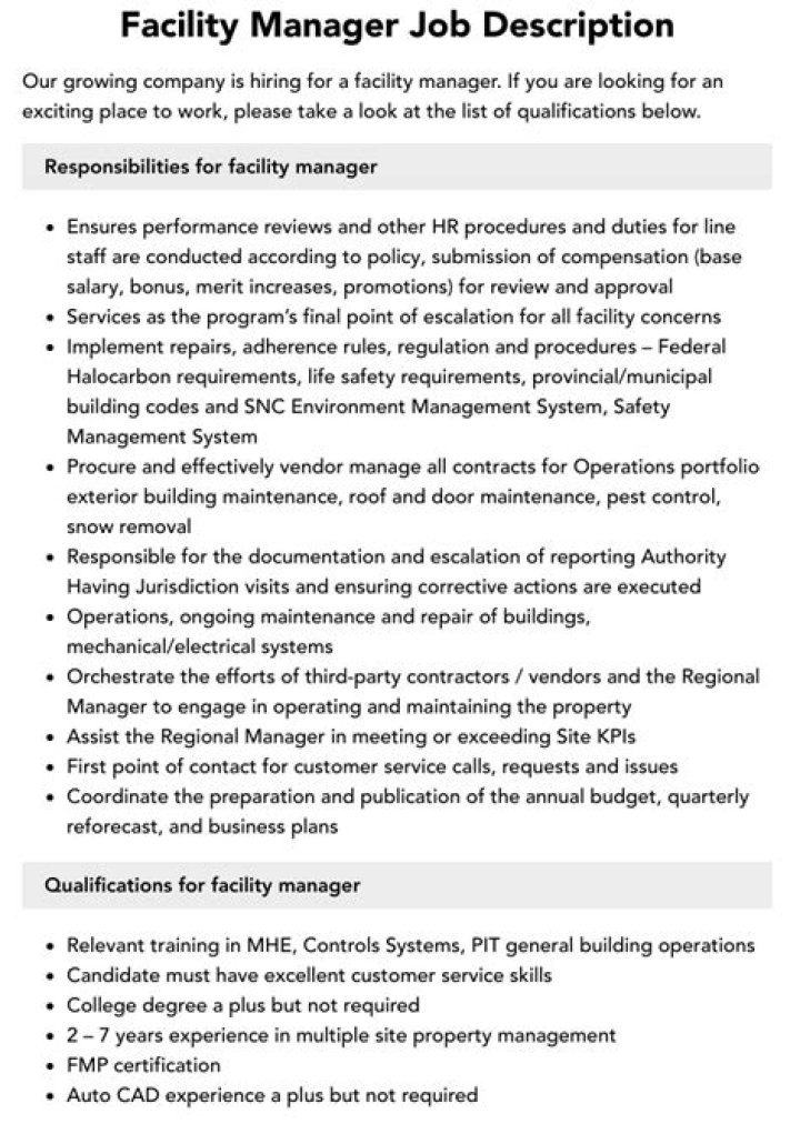 Facility Manager Job Description PDF – Hiring Guide & Responsibilities