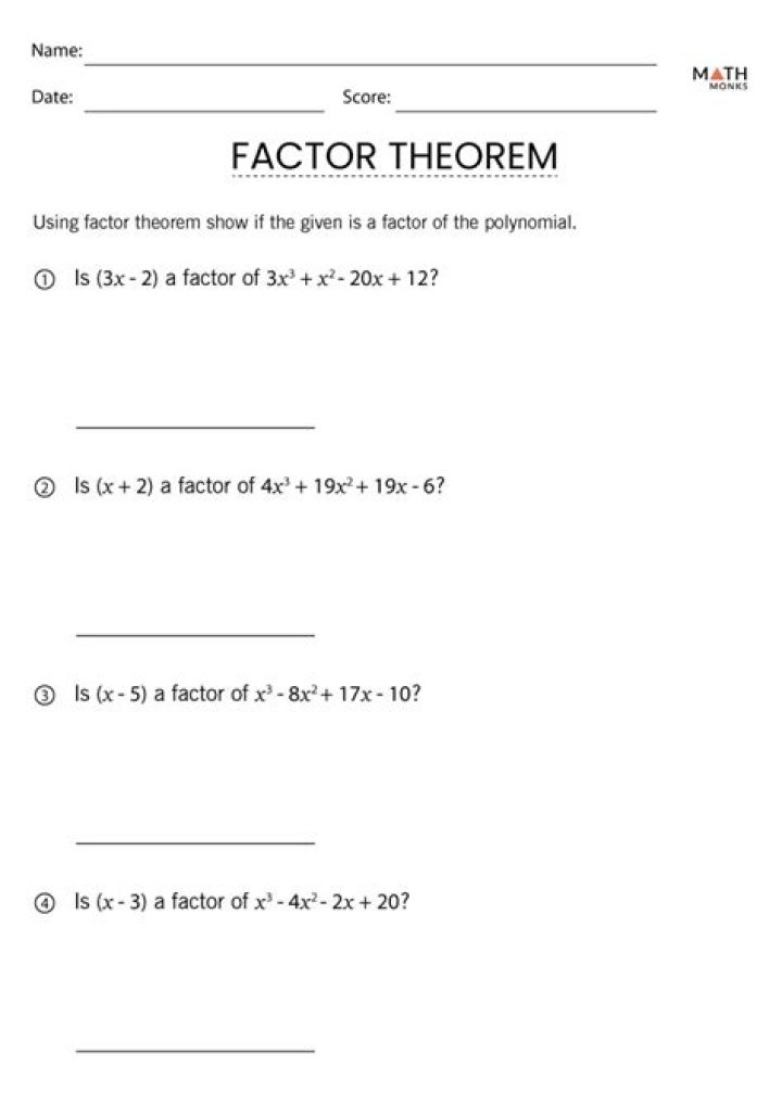 Factor Theorem Questions and Answers PDF – Expert Guide & Practice Problems
