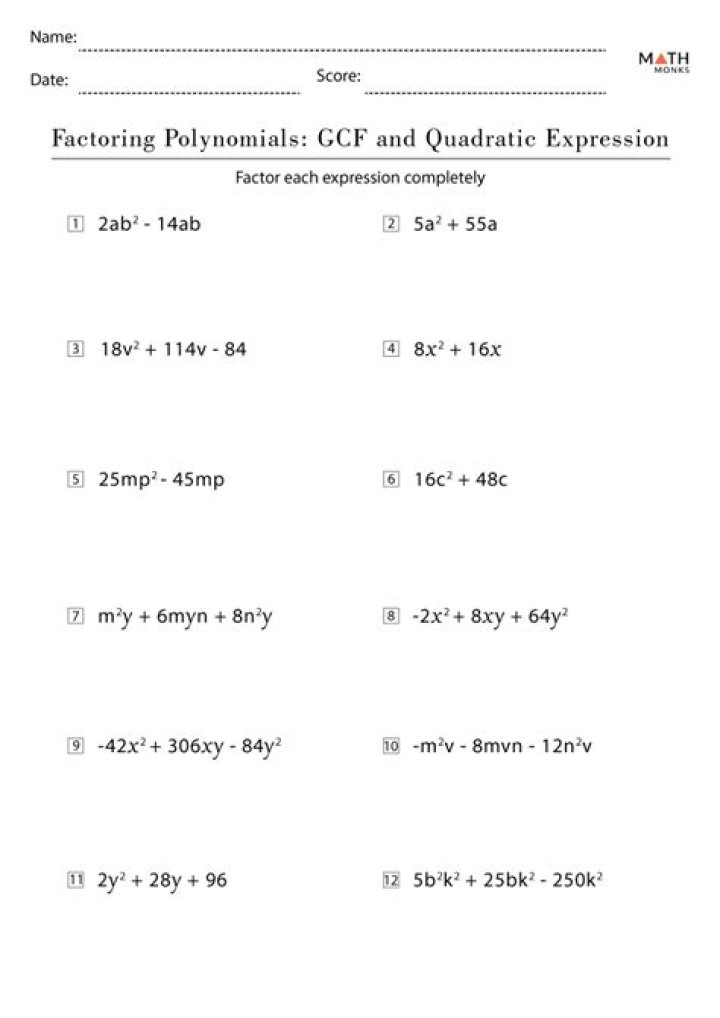 Factoring by GCF Worksheet PDF: Step-by-Step Guide & Printable Worksheet