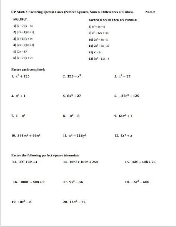 Factoring Special Cases Worksheet PDF – Solve Complex Problems Easily