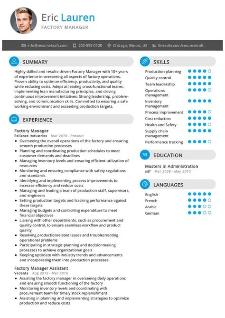 Factory Manager Resume PDF – Professional Template for Leadership Roles