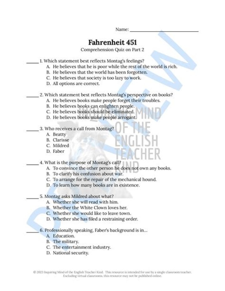 Fahrenheit 451 Part 1: Essential Questions & Answers PDF with Study Guide