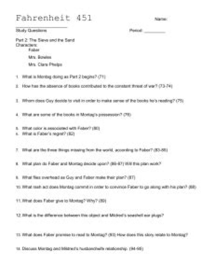 Fahrenheit 451 Part 2: Key Questions & Analysis PDF