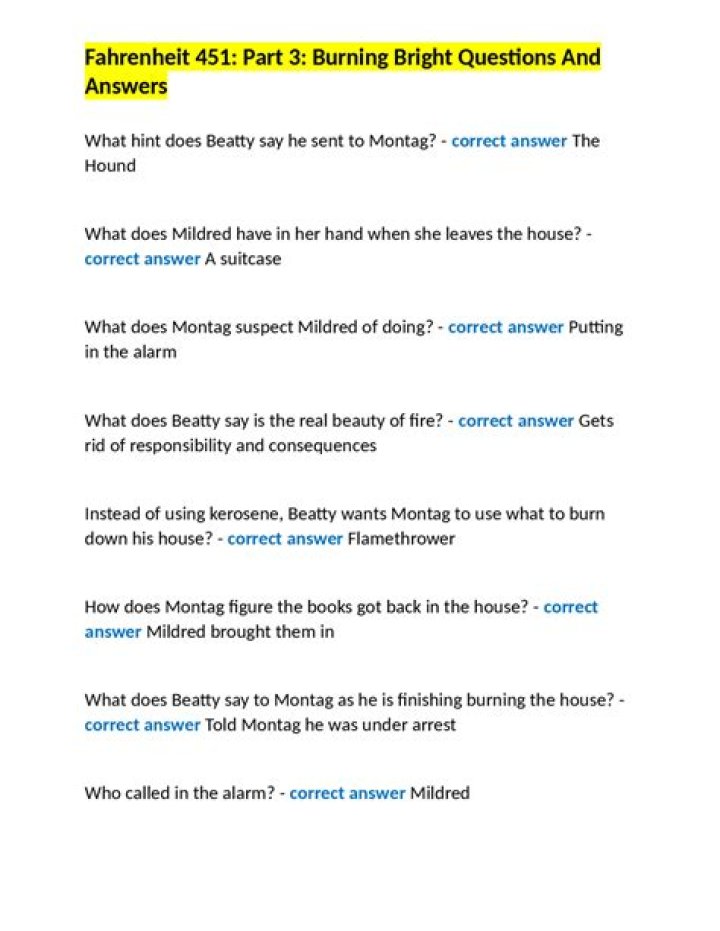 Fahrenheit 451 Part 3: Questions & Answers PDF – Key Analysis & Study Guide