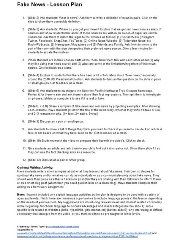 Teach Critical Thinking: Fake News Lesson Plan PDF