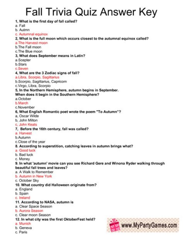 Fall Trivia Questions & Answers PDF – Fun Fall Facts & Fun Facts PDF