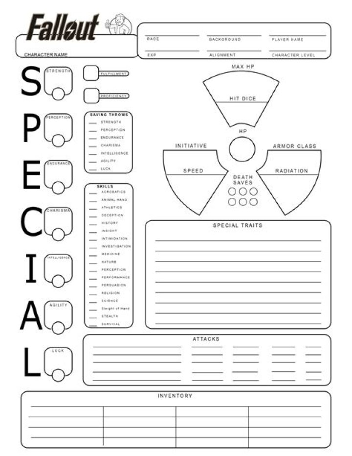 Fallout D&D Character Sheet PDF – Instant Print & Customize