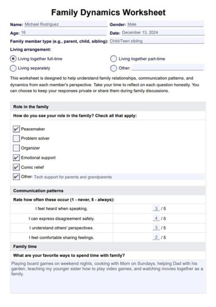 Free Family Dynamics Worksheets PDF for Better Communication