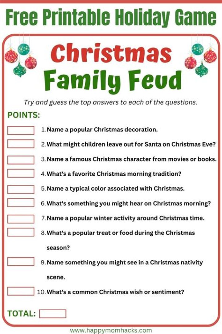 Free Family Feud Christmas Questions and Answers PDF