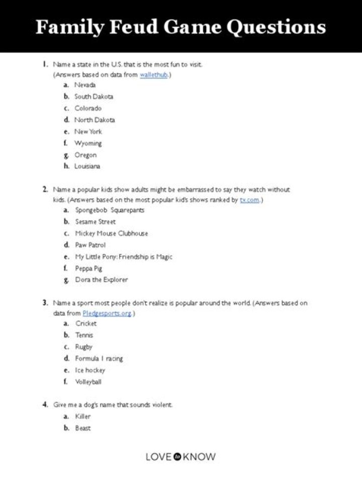 Family Feud Game Questions PDF – Free Download
