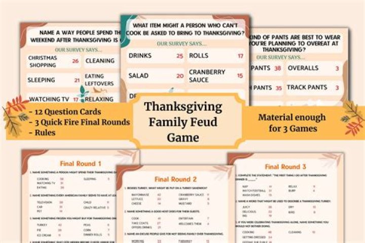 Family Feud Thanksgiving Feud Questions & Answers PDF