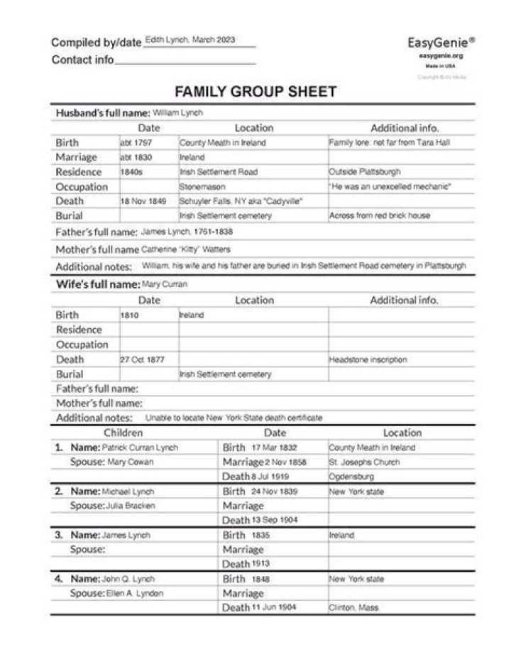 Free Fillable Family Group Sheet PDF – Easy to Print & Use