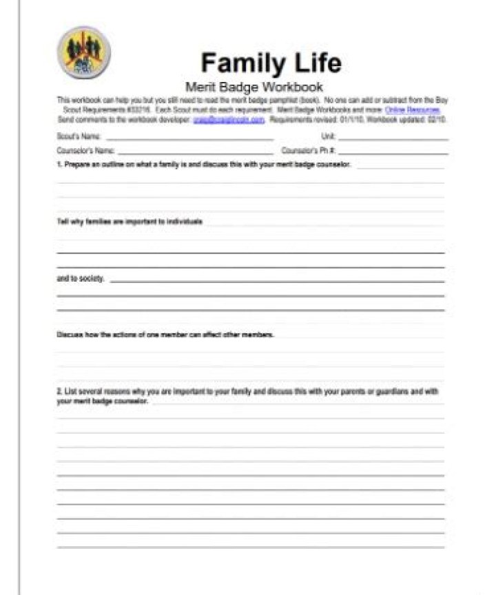 Free Family Life Merit Badge Worksheet PDF – Instant Download