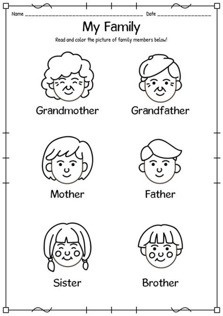 Family Members Worksheet for Kindergarten PDF – Printable Family Activities