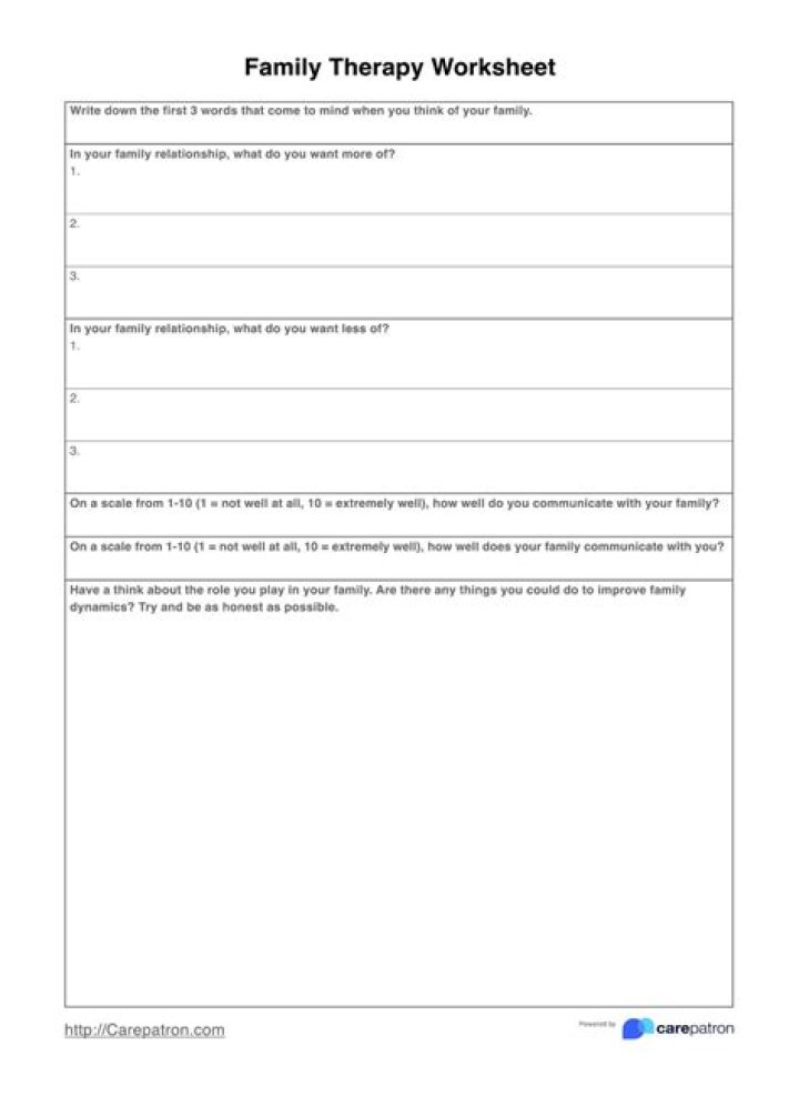 Free Family Therapy Worksheets PDF for Home Use