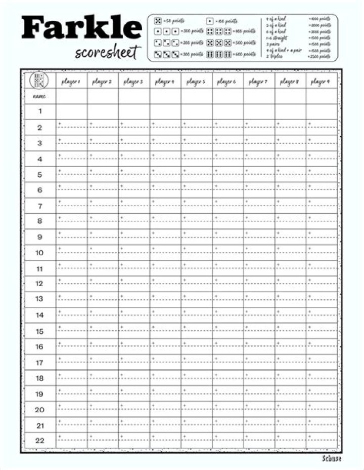 Farkle Score Sheet PDF Free – Download Now