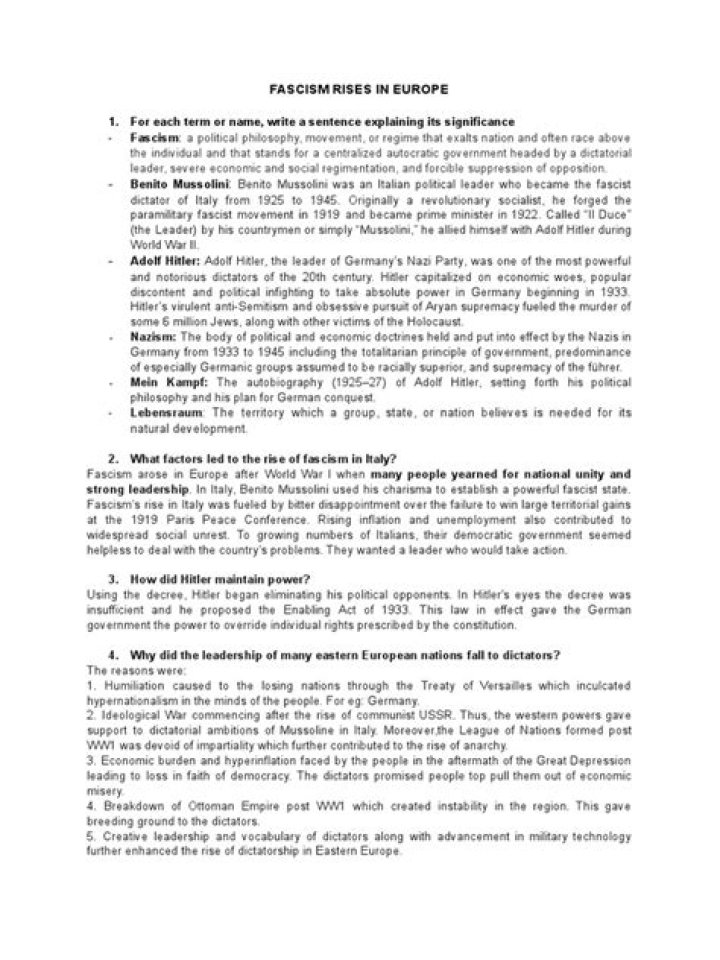 Fascism Rises in Europe: Critical PDF Analysis & Key Answers