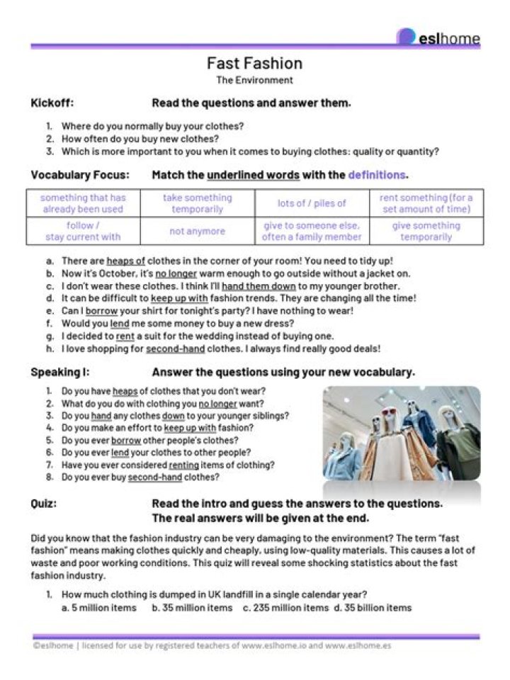 Free Fast Fashion Worksheet PDF – Save Money & Reduce Waste
