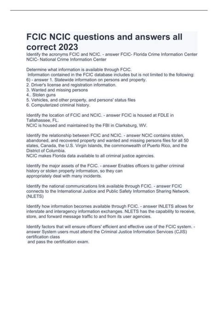 FCIC NCIC Test Answers PDF – Official Study Guide & Solutions