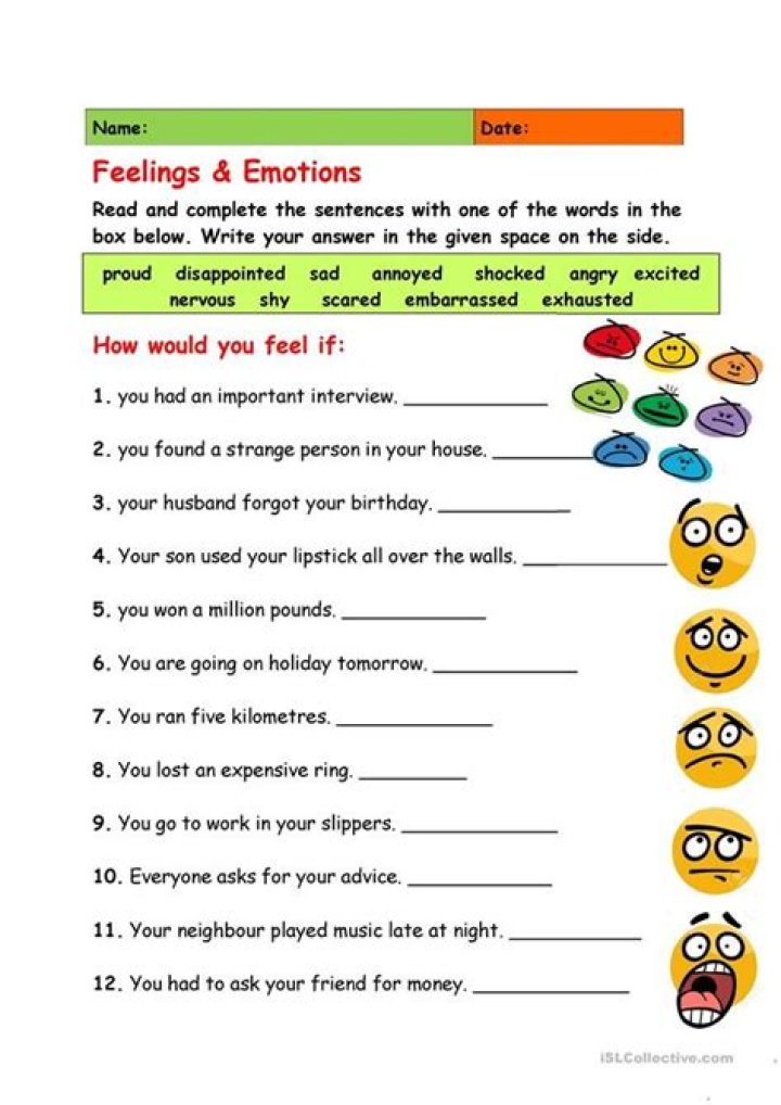 Feelings and Emotions Worksheet PDF for Self-Reflection