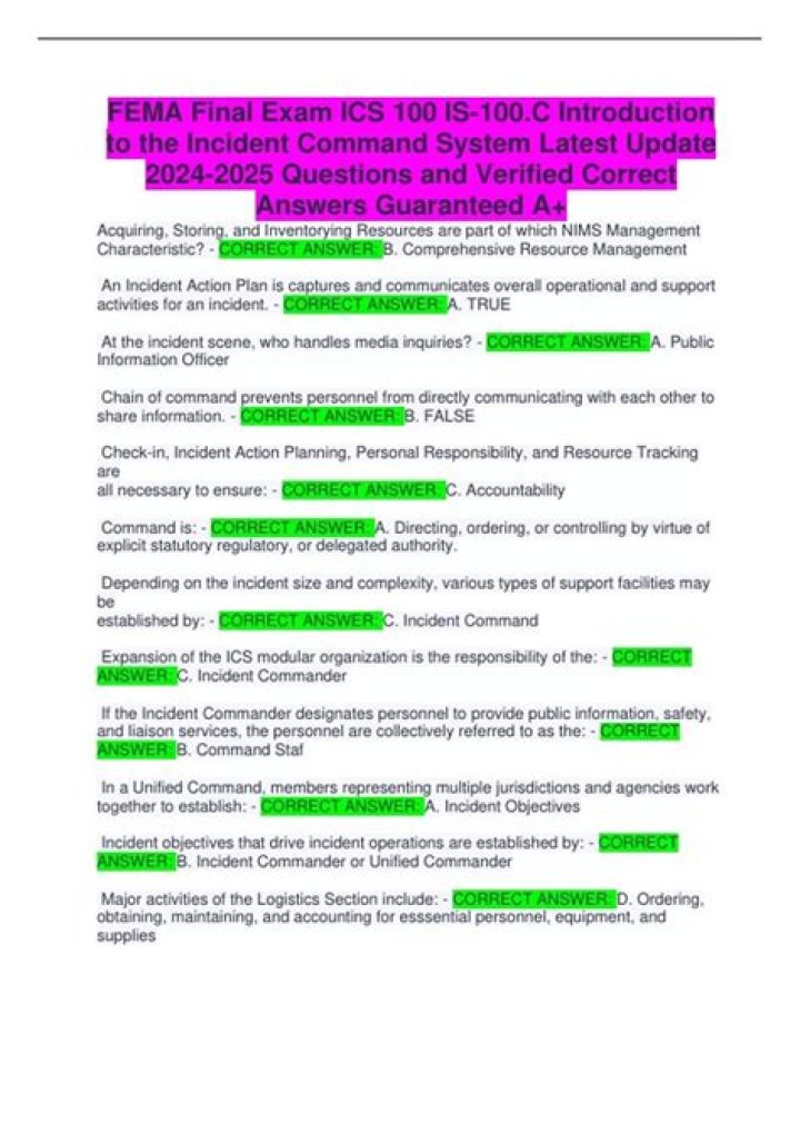 FEMA ICS 100 Final Exam Answers PDF – Complete Study Guide & Practice Questions