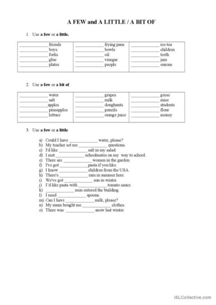Few, Little, and Little Exercises with Answers PDF