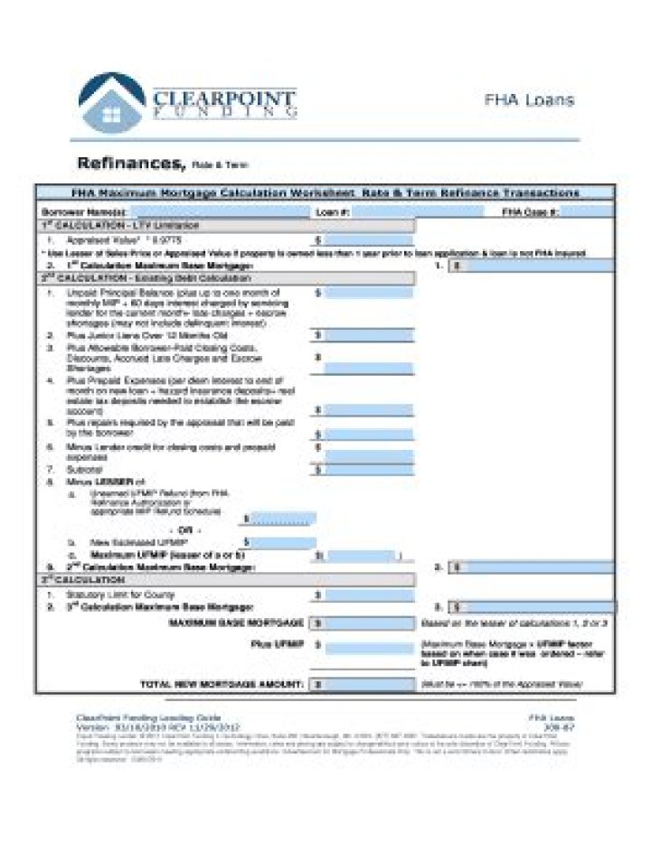 FHA Streamline Refinance Worksheet PDF – Easy Online Tool