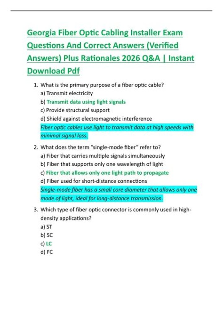 Fiber Optic Exam Questions and Answers PDF – Master Certification