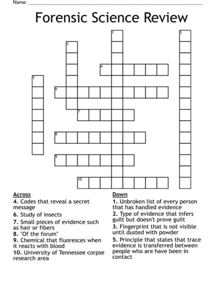 Fibers in Forensics: Crossword Answer Key Worksheet PDF