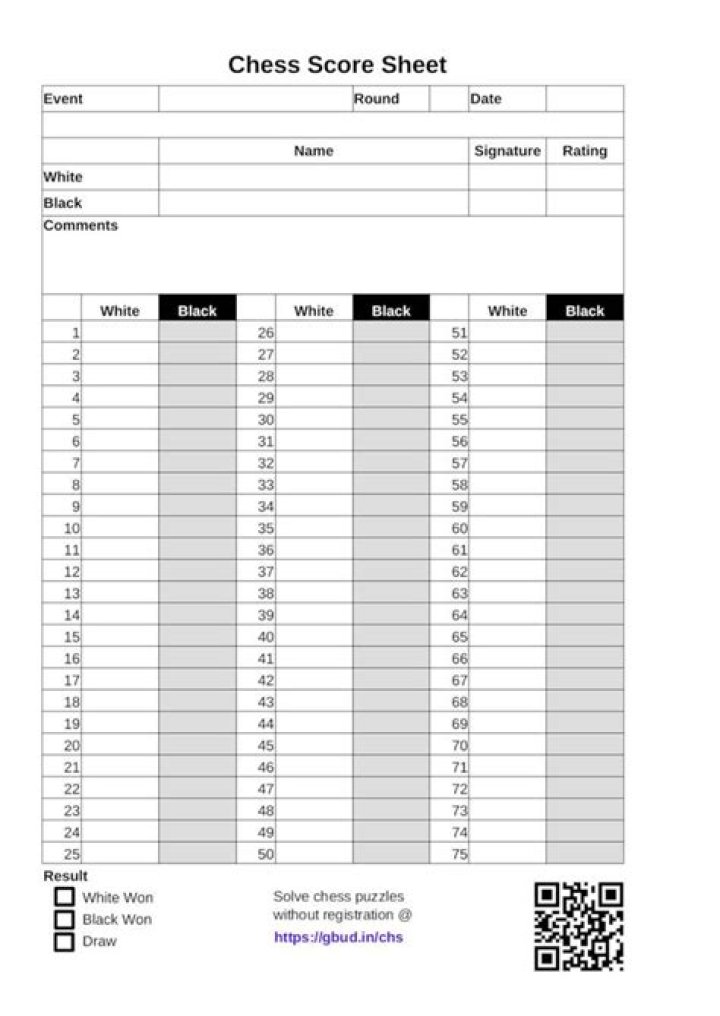 Download Free FIDE Chess Score Sheet PDF for Tournament Play