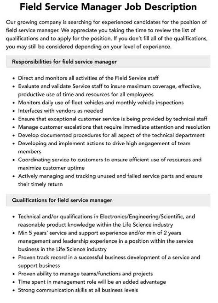 Field Service Manager Job Description PDF – Full Guide