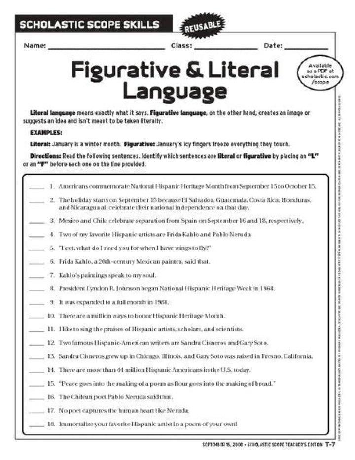 Figurative and Literal Language Worksheets PDF – Free Printable Resources