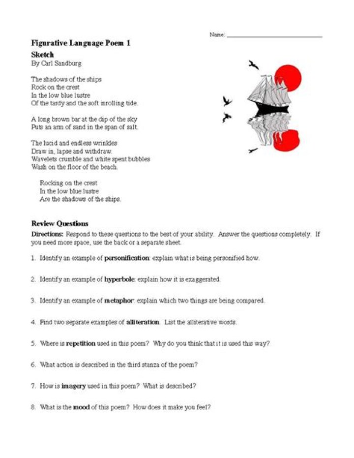 Figurative Language in Poetry Worksheets PDF for Teachers & Students