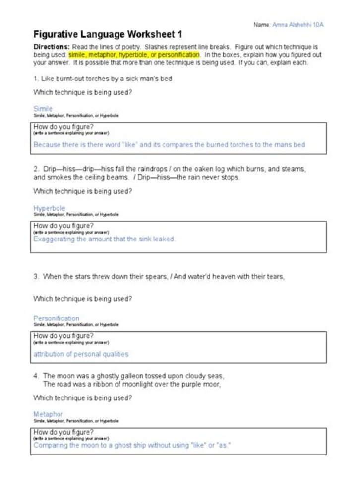 Figurative Language Worksheet 2 PDF: Practice & Mastery