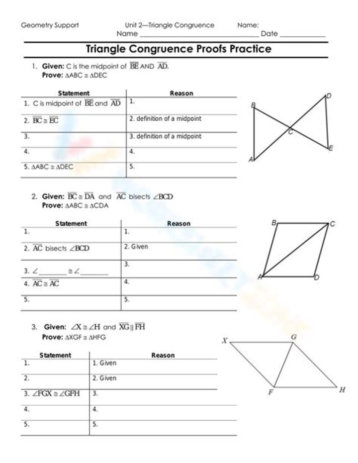 Fill in the Blank Geometry Proofs Worksheets with Answers PDF